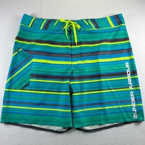 Under Armour Mens Heat Gear Striped Board Shorts Teal Green Size 42 Unlined